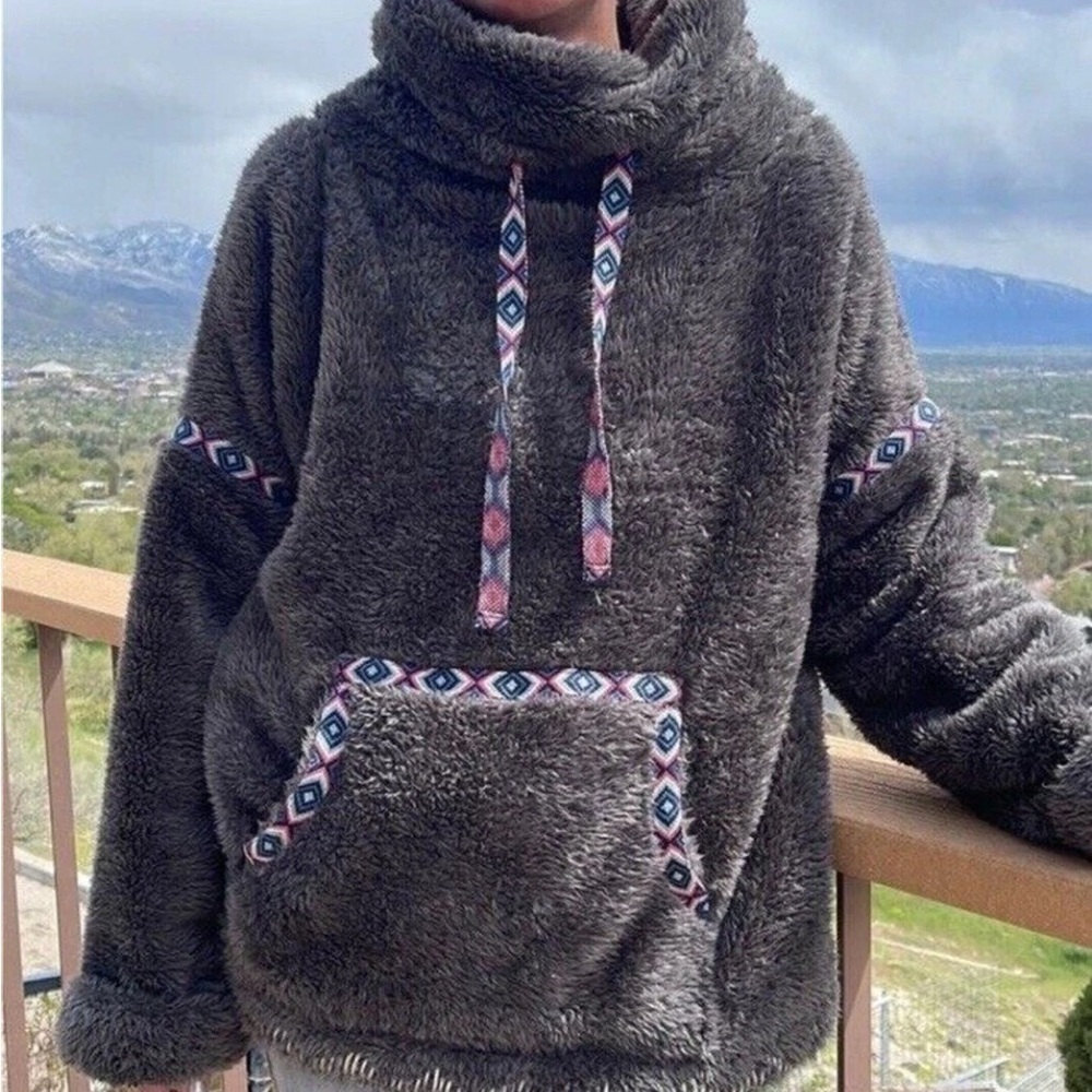 Sundance Women’s Gray Cowl Neck Sherpa Mountain Loft Pullover‎ Size XS